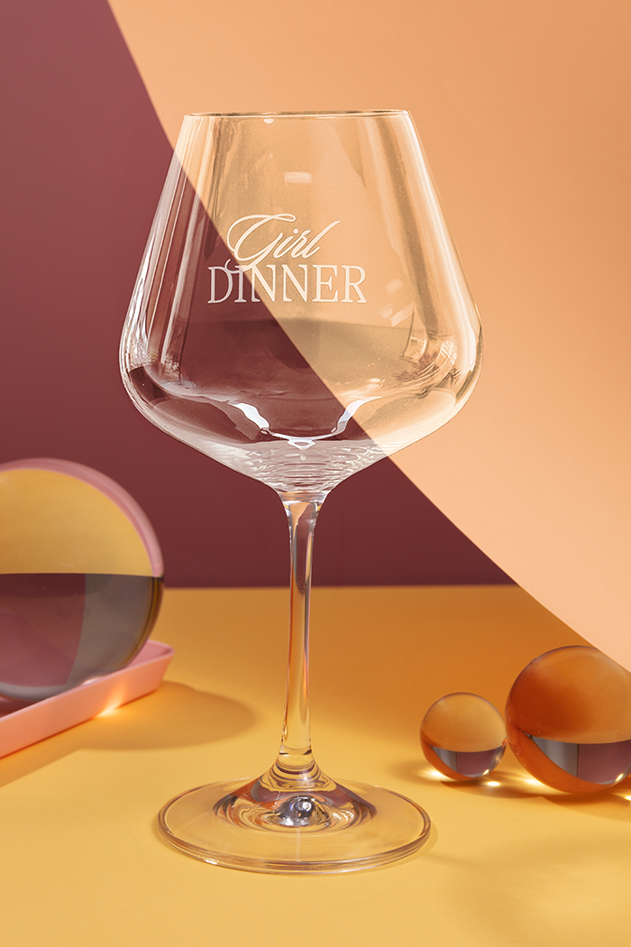 Girl Dinner Crystal Wine Glass