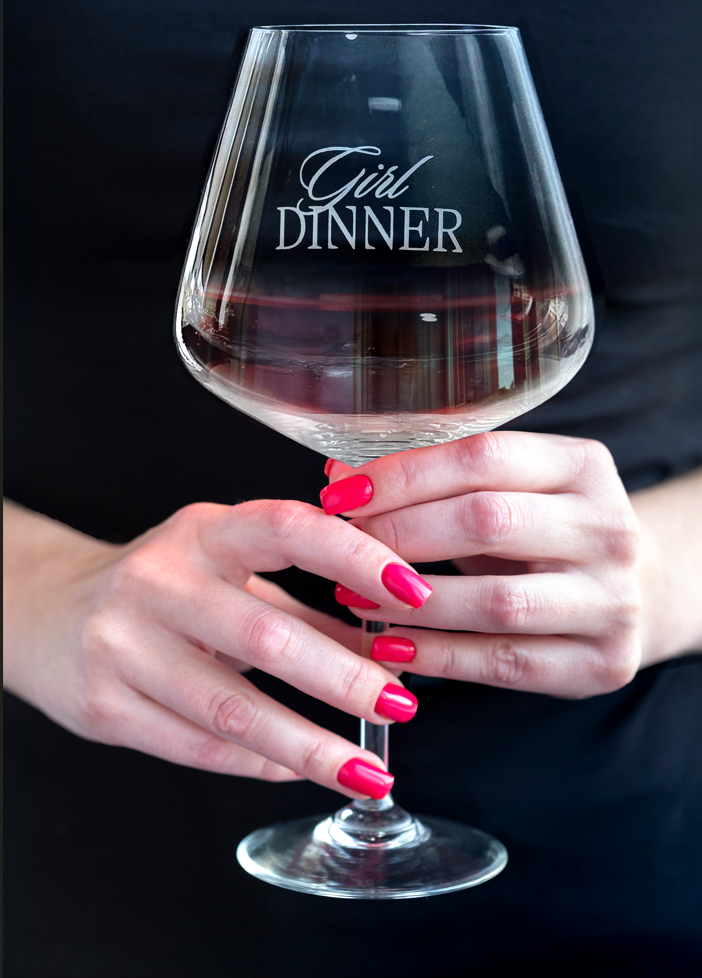 Girl Dinner Crystal Wine Glass