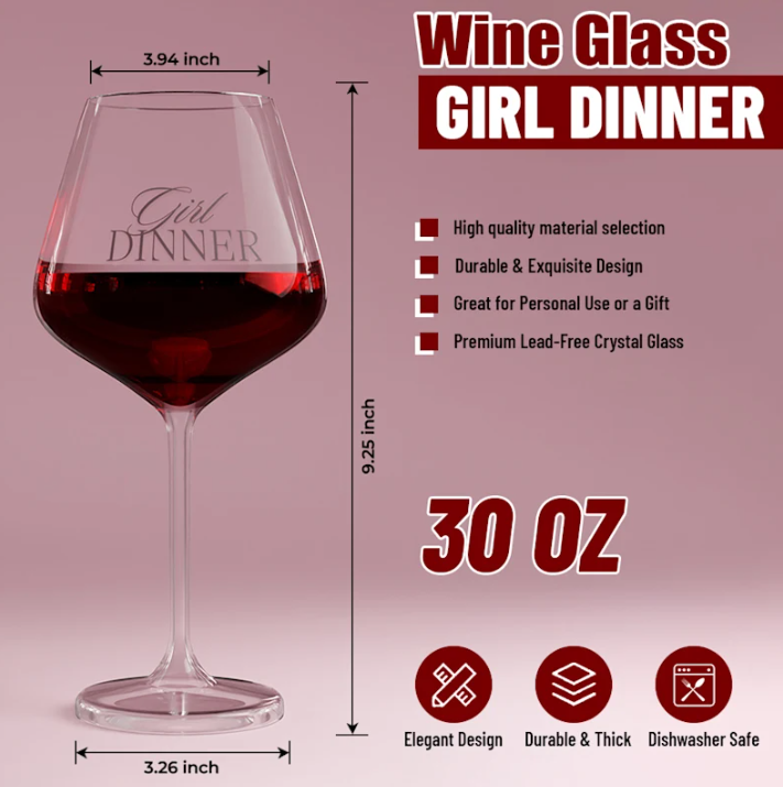 Girl Dinner Crystal Wine Glass